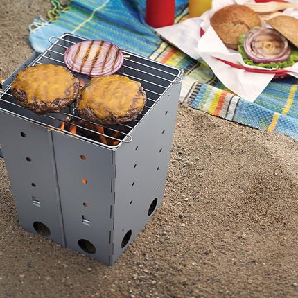Outset 76356 Collapsible Camping Grill and Chimney Starter, Metallic