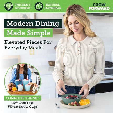 Grow Forward Premium Wheat Straw Plates and Bowls Sets - 8 Unbreakable Microwave Safe Dishes - Reusable Wheat Straw Dinnerware Sets - Plastic Plates and Bowls Alternative for Camping, RV - Oasis