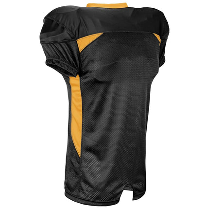 CHAMPRO Maillot de fútbol americano juvenil elástico de poliéster deslumbrante Huddle para niños, negro y dorado