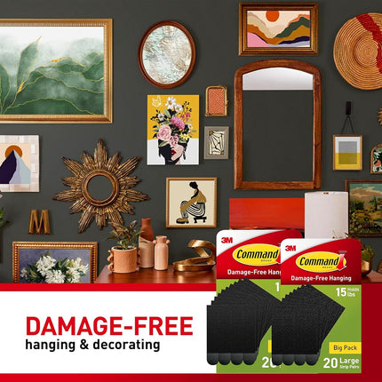 Command 15 lb Large Picture Hanging Strips 40 Pairs, (80 Strips) Damage Free Hanging Picture Hangers, No Tools Great for Home Decor, Black Adhesive