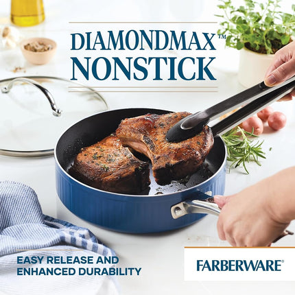 Farberware Style Sauteuse Antiadhésive avec Couvercle, Compatible Lave-Vaisselle, 2,8 Litres - Bleue