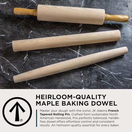 J.K. Adams Maple French Rolling Pin, Brown