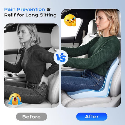 Coverado Car Seat Cushion and Lumbar Support Pillow One Piece, Memory Foam Ergonomic Back Support Driving Seat Cushion for Back Pain, Non-Slip Washable Cushion for Car, Driver, Office