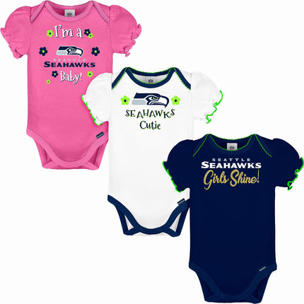 NFL Seattle Seahawks Baby-Girl 3 Pack Bodysuit, Te
