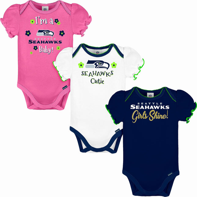 NFL Seattle Seahawks Baby-Girl 3 Pack Bodysuit, Te