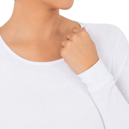 Fruit of the Loom Women's Micro Waffle Premium Thermal Underwear Tee Shirt Pajama Top, White/White, X-Small