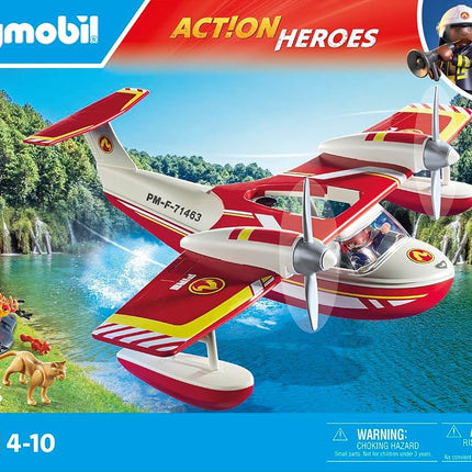Playmobil 71463 Action Heroes: Firefighting Seaplane with Extinguishing Function, heroic rescue missions, with a firefighter, imaginative role-play, detailed play sets suitable for children ages 4+