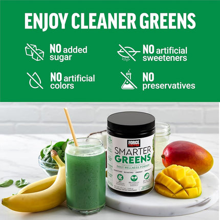 Force Factor Smarter Greens Daily Wellness Powder to Support Energy, Immunity & Digestion, Greens Powder, Superfood Powder with Vitamins, Minerals, and Probiotics, Naturally Unflavored, 30 Servings