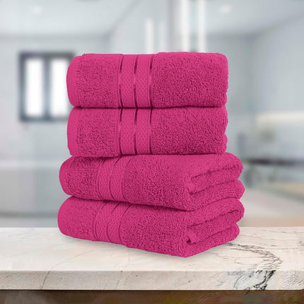 Elegant Comfort Three Line Popcorn Towel Set for Bathroom 16 x 28 inches, Premium Hotel Quality 4-Pack Hand Towels, 100% Turkish Cotton, Soft and Durable, Quick Dry and Highly Absorbent, Hot Pink