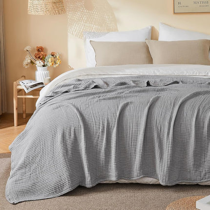 EMME Cotton Muslin Twin XL Blanket Breathable Gauze Soft Lightweight Blankets Adults Gifts for Women (Heather Grey, 167x228cm)