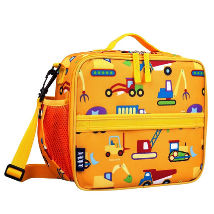 Wildkin Kids Fiambrera aislada ECO rPET – Mantiene la comida fría o caliente, forro de fácil limpieza, bolsillos de malla y sin BPA – Niños y niñas, ideal para la escuela, viajes y guardería – En construcción