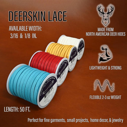 Realeather Crafts White Deerskin Lace,1/8" Wide, 50" Spool