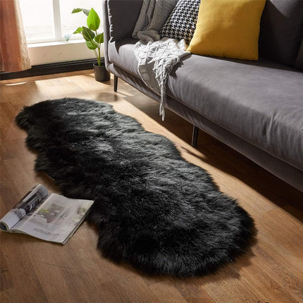EasyJoy Ultra Soft Fluffy Shaggy Area Rug Faux Fur Rug Chair Cover Seat Pad Fuzzy Area Rug for Bedroom Floor Sofa Living Room (2 x 6 ft Sheepskin, Black)