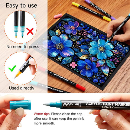 Shuttle Art Dual Tip Metallic Acrylic Paint Pens, 28 Colours Fine & Brush Paint Marker Pens, Paint Pens for Rock Painting, Ceramic, Wood, Fabric, Art Marker Pen Set for Kids Adults on Christmas Easter