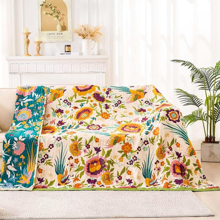 XIBLC Boho Throw Blanket for Bed, 100% Cotton Soft Rustic Quilt Fall Blanket, 90"x98" Floral Printed Farmhouse Decor Bed Blankets, All Season Rustic Reversible Bohemian Throw Quilt