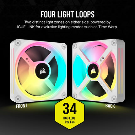 Ventilateurs RGB Corsair iCUE LINK QX120 RGB 120mm à dôme magnétique - Kit de démarrage triple ventilateur avec concentrateur système iCUE LINK - Blanc