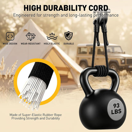 32-Piece Adjustable Bungee Cords with Hooks, 24" 32" 48" Carabiner Bungee Cords Heavy Duty Outdoor, 10" Mini Cord Straps, 8" Canopy Tarp Ball Ties, 157" Shock Cord with Storage Bag