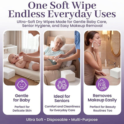 Lingettes sèches jetables ProHeal, paquet de 100 – Chiffons nettoyants ultra-doux non humidifiés pour adultes, incontinence, soins de bébé, démaquillage – 24,1 cm x 34,3 cm – Qualité hospitalière, durables