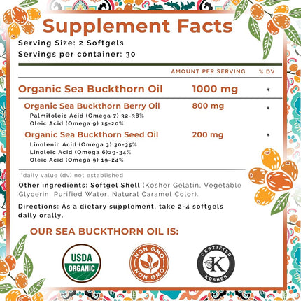 Seabuck Wonders - Sea Buckthorn Oil Blend Omega-7 Complete 500 mg. - 60 Softgels
