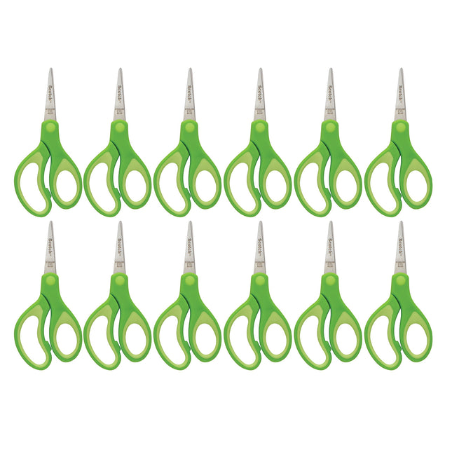 Tijeras infantiles Scotch Soft Touch de 5 pulgadas, punta, paquete de 12 para profesores, verdes (1442P-12) - Paquete de 6