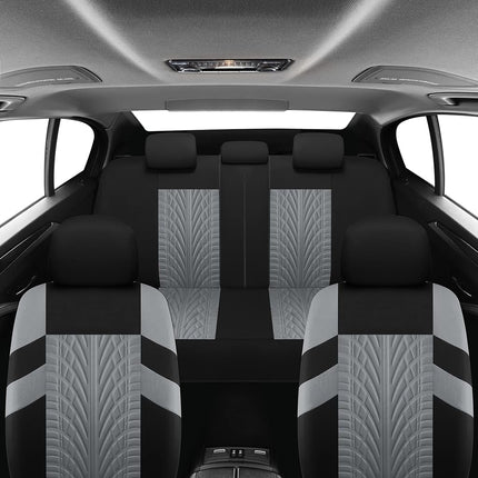 VarCozy Car Seat Covers Full Set, Front Seat Covers And Split Rear Bench Seat Covers For Car, Universal Cloth Seat Covers for SUV, Sedan, Van, Automotive Interior Covers, Airbag Compatible, Black&Grey
