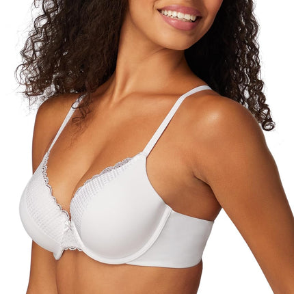 Maidenform Comfort Devotion Lace Bra, Smoothing Full-Coverage T-Shirt Bra for Everyday Comfort, Comfortable Lace Bra, White, 40D