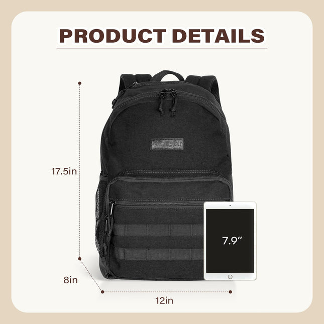 Wrangler Backpack for Men and Women, Casual Daypack for Travel, Work School，Laptop Backpack, Black, L, Modern, Minimalist