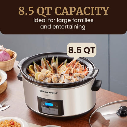 Elite Platinum MST-900D Maxi-Matic 8.5 Quart Digital Programmable Slow Cooker with Timer, Stainless Steel