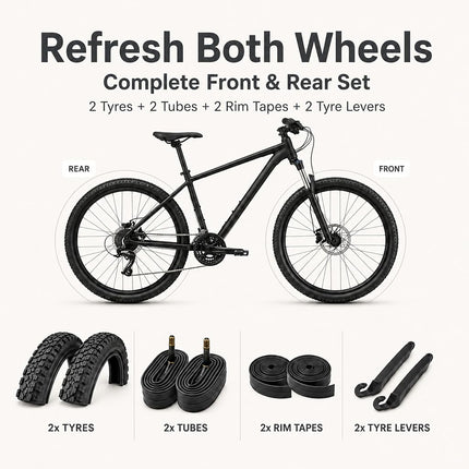 Eastern Bikes 26 Inch Bike Tyres Pair, 26 x 1.95 Mountain Bike Tyres with 2 Inner Tubes, 2 Rim Tapes & Tyre Levers, Schrader Valve