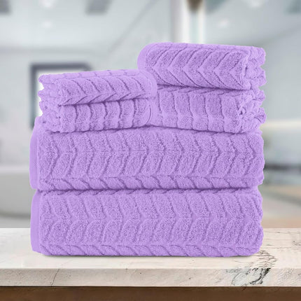 Elegant Comfort Luxury 6-Piece 100% Turkish Cotton Jacquard Braided Textured Premium Hotel Quality Towel Set– Soft and Absorbent, Includes 2 Bath Towels, 2 Hand Towels and 2 Washcloths, Lilac