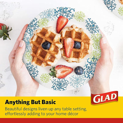Glad Round Disposable Paper Plates for All Occasions | Soak Proof, Cut Proof, Microwaveable Heavy Duty Disposable Plates | 10" Diameter, 600 Count Bulk Paper Plates,Blue,White