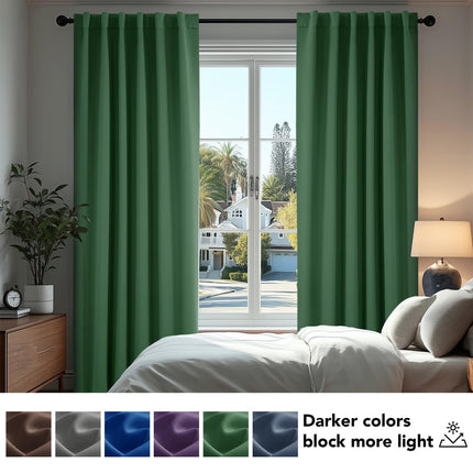 Deconovo Back Tab and Rod Pocket Drapes and Curtains - (42x54 Inch, Dark Forest, 2 Panels), Short Blackout Curtains for Kitchen Windows