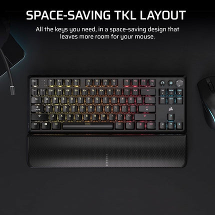 Corsair K70 CORE TKL WIRELESS RGB Tenkeyless Mechanical Gaming Keyboard – Pre-Lubricated MLX Red v2-Linear Switches – Noise Reduction – ABS Double-Shot Keycaps – QWERTY NA – Black