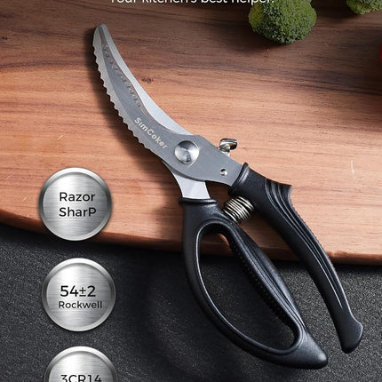 SimCoker Poultry Shears,Kitchen Scissors Heavy Duty Chicken Shears Kitchen Shears with Anti-Slip Handle & Safety Lock - Poultry Scissors for Meat, Chicken, Bone, Poultry, Spring Loaded