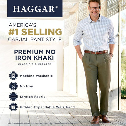 Haggar Men's Premium No Iron Khaki Classic Fit Pleat Front Casual Pant (Regular and Big & Tall Sizes), British Khaki, 36W x 32L