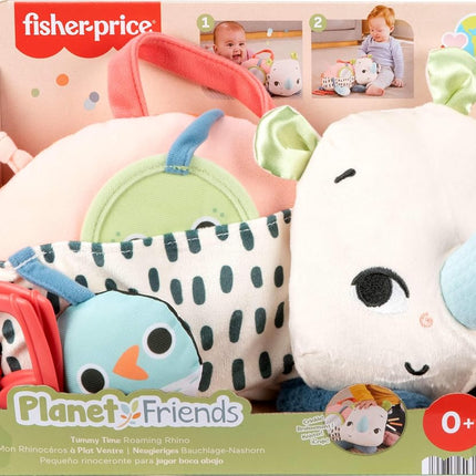 Fisher-Price Newborn Toy Planet Friends Tummy Time Roaming Rhino Plush with Sensory Activities for Babies Ages 0+ Months, HYR55