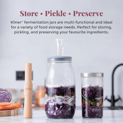 Kilner 3 Litre Fermentation Set Airtight Glass Jar with Silicone Lid, Air Lock, Ceramic Weights & Recipe, Booklet Ideal for Sauerkraut, Kimchi & Pickles