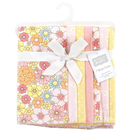 Bavoirs rotisseurs en flanelle de coton unisexe Hudson Baby, motif Peace Love Flowers, paquet de 7, taille unique
