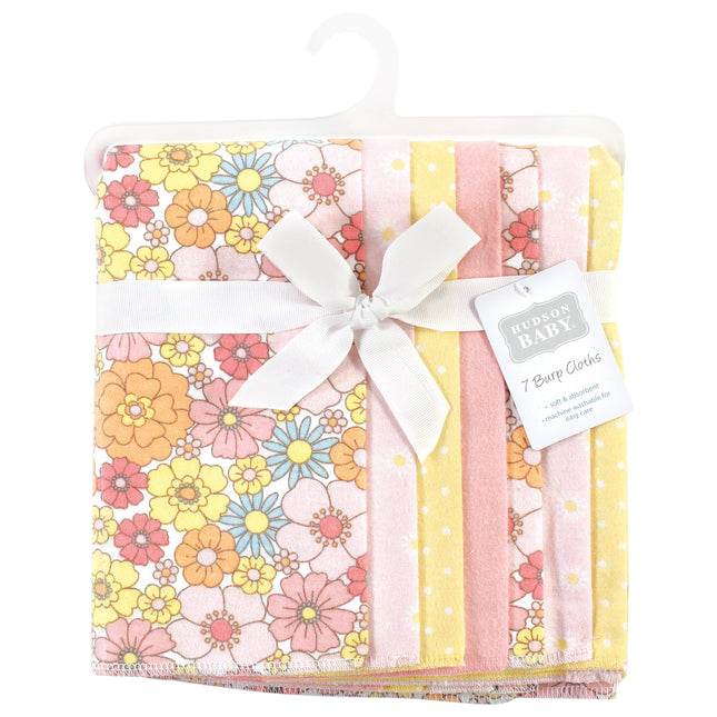 Hudson Baby Unisex Baby Cotton Flannel Burp Cloths, Peace Love Flowers 7 Pack, One Size