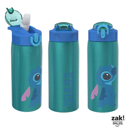 Botella de agua Zak Designs Disney Lilo y Stitch para viajes y el hogar, acero inoxidable con aislamiento al vacío de 19 oz con tapa de boquilla de cierre, asa de transporte incorporada, diseño a prueba de fugas (Stitch)