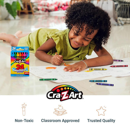Cra-Z-Art Washable Crayons, Bulk Pack, 24 Count, 6 Packs of Crayons, Bulk School Supplies for Classroom, Back to School Essentials