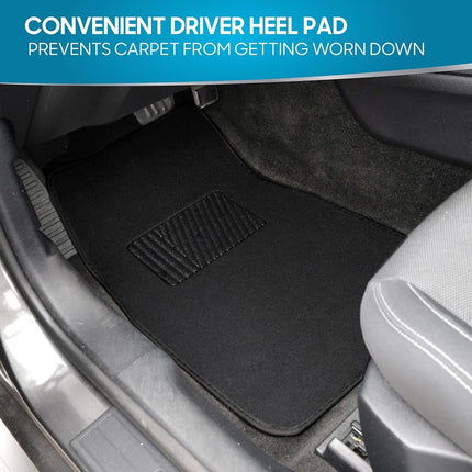 BDK Premium Black Carpet Floor Mats for Cars - Universal Fit Interior 4-Piece Car Mats Full Set with Vinyl Heel Pad Protector - Cute Car Accessories Interior Floor Covers for SUVs & Trucks