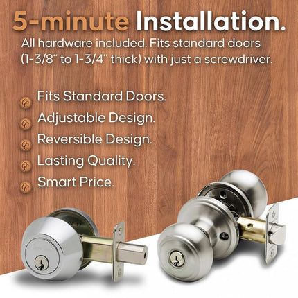 Copper Creek CKDB141PS Colonial Door Knob Keyed Alike with Deadbolt Combination, Polished Stainless