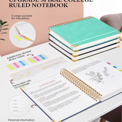 Spiral Notebook Journal 8.5” x 11”, 300 Pages Hardcover Leather Lined Journals for Women Men, A4 Large College Ruled Notebooks with 100 GSM Thick Paper, Spiral Journal for Writing Work School, Navy