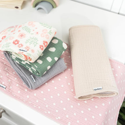 Gerber Baby Unisex Muslin Burp Cloths 5-Pack, Multi Pink Floral, Large Size 20" x 10"