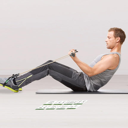 Cartes d'Exercices pour Tubes de Bandes de Résistance NewMe Fitness - Très Grandes Avec 6 Entraînements Efficaces à Domicile, Grandes, Durables et Imperméables Avec Diagrammes et Instructions, Guide de Fitness Simple, 62 Cartes