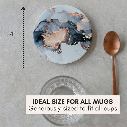 Ceramic Absorbent Coasters Set of 6 with Holder, Marble Drink Coasters for Coffee Table, Water Absorbing Coaster (Black)