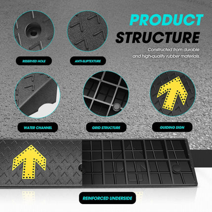 DNA MOTORING 2pcs 5.5" Rise Rubber Arrow Curb Ramp Heavy Duty Loading Threshold Ramp 37.4 in L x 13.8 in W x 5.5 in H for Loading Dock, Warehouse, Wheelchair, Motorcycles, Cars, TOOLS-00651