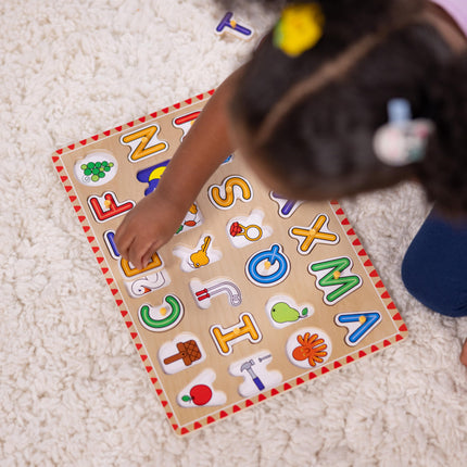 Melissa & Doug Rompecabezas de madera con pestañas de animales y números, paquete de 2 para niños y niñas – Alfabeto, Números