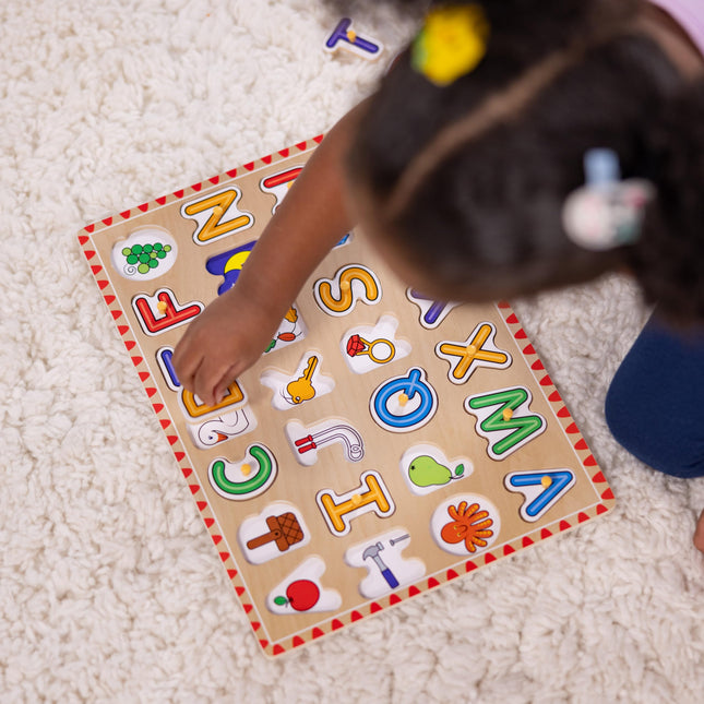 Melissa & Doug Rompecabezas de madera con pestañas de animales y números, paquete de 2 para niños y niñas – Alfabeto, Números